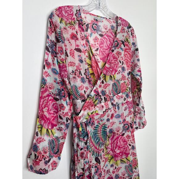 Debbie Katz inez Zara fpink loral midi wrap sheer summer resort dress XS - Picture 5 of 14